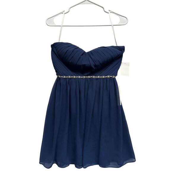 NWT Nordstrom A. Drea Navy Strapless Cocktail Dress Rhinestone Waist Size S - Picture 1 of 14